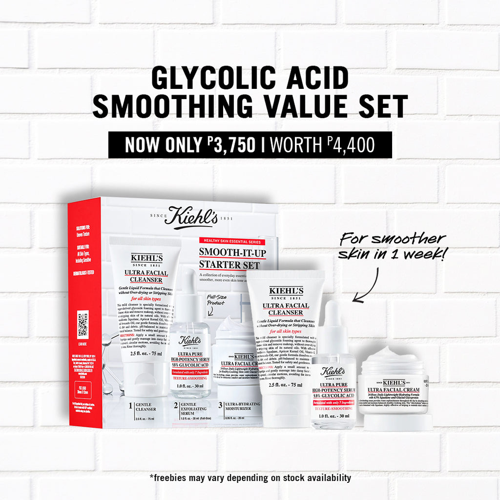 Kiehl's Glycolic Serum Skincare Set - Cleanser, Serum for Face, Moisturizer - Skin Refiner, Serum for Textured Skin and Brightening - Value Set